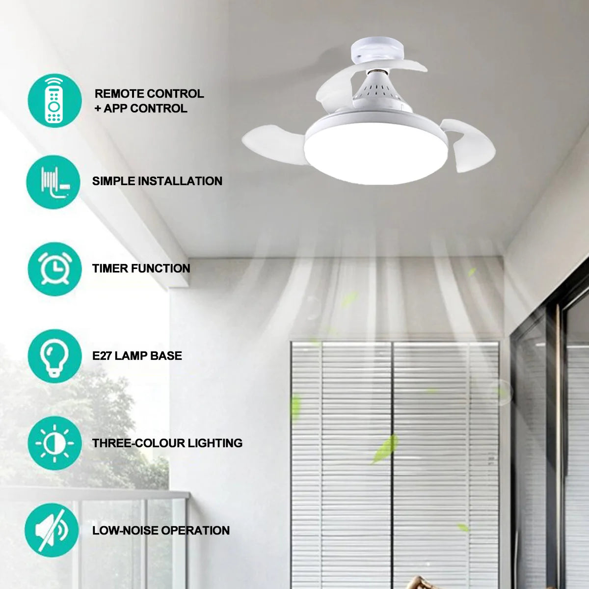 Modern Smart LED Ceiling Fan with Remote and App Control for Living Rooms