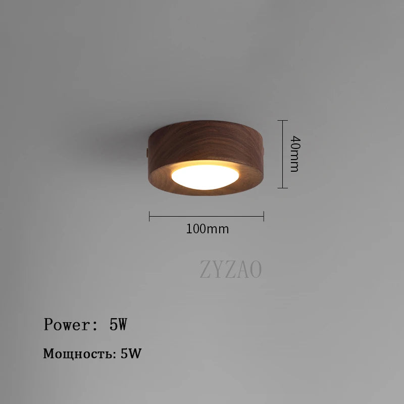 Modern Walnut Wood Flush Mount Ceiling Light for Hallways and Living Rooms