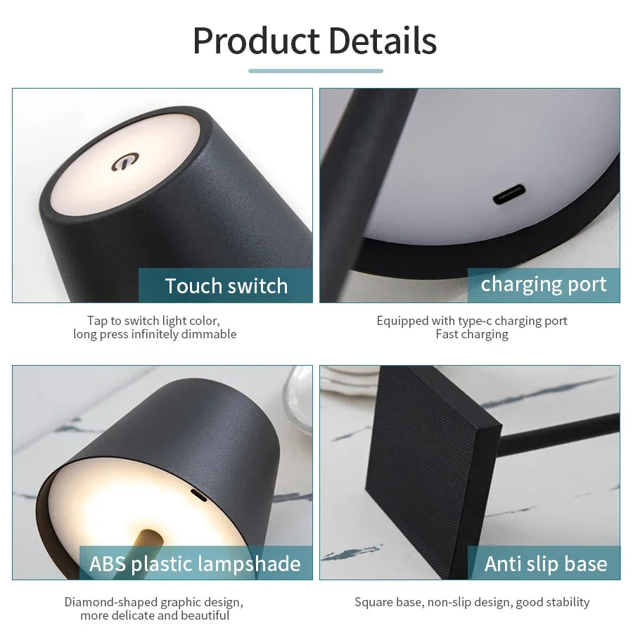 Rechargeable Wireless Table Lamp for Modern Restaurants and Office Desks
