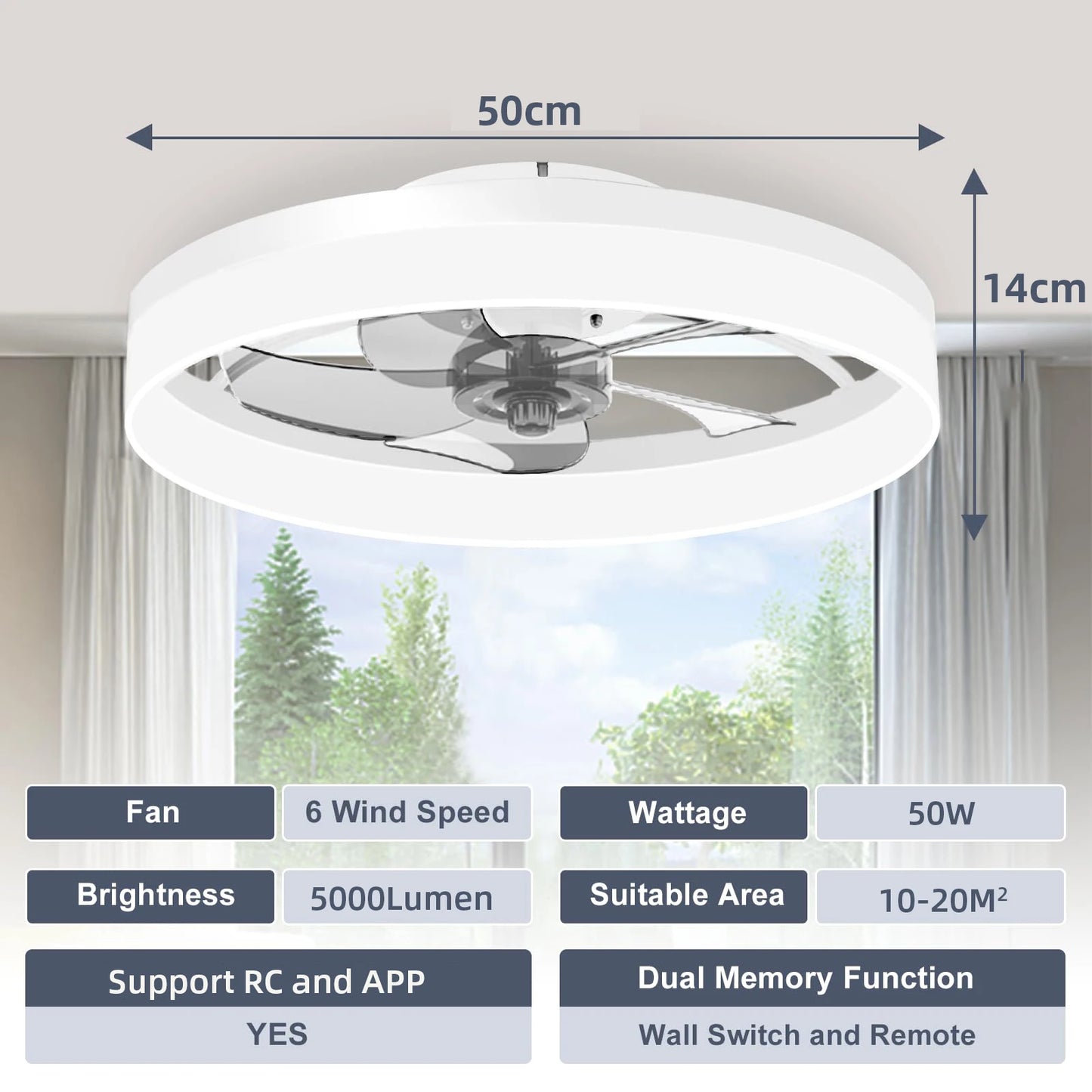 Modern LED Ceiling Fan with Remote Control for Living Rooms and Bedrooms