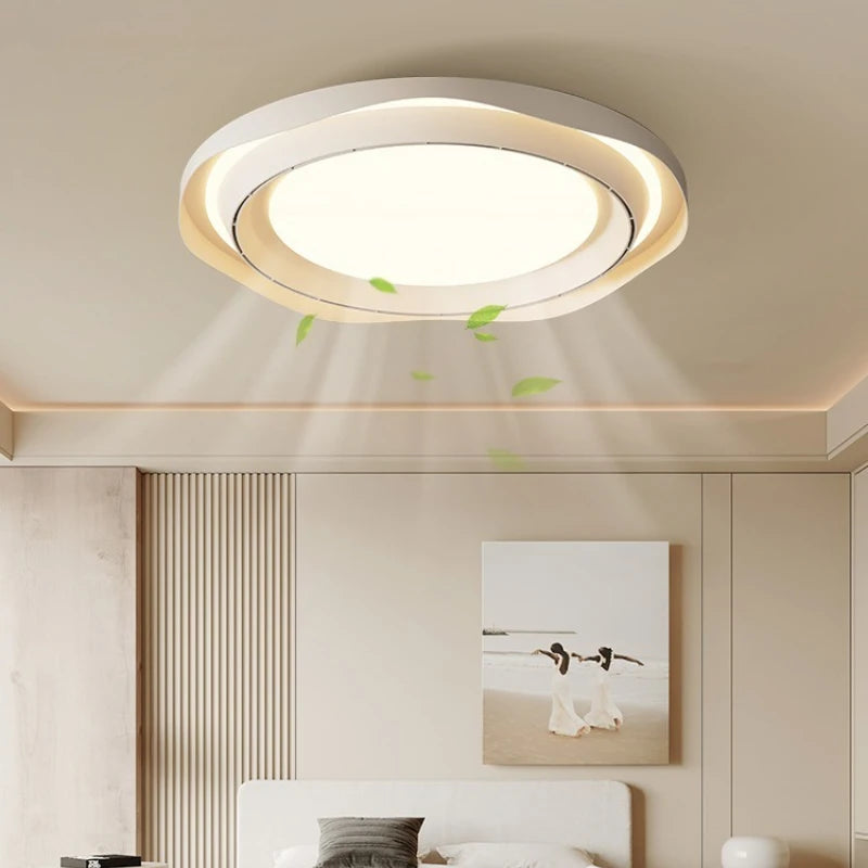 Modern Bladeless Ceiling Fan Light with Walnut Finish for Silent Cooling