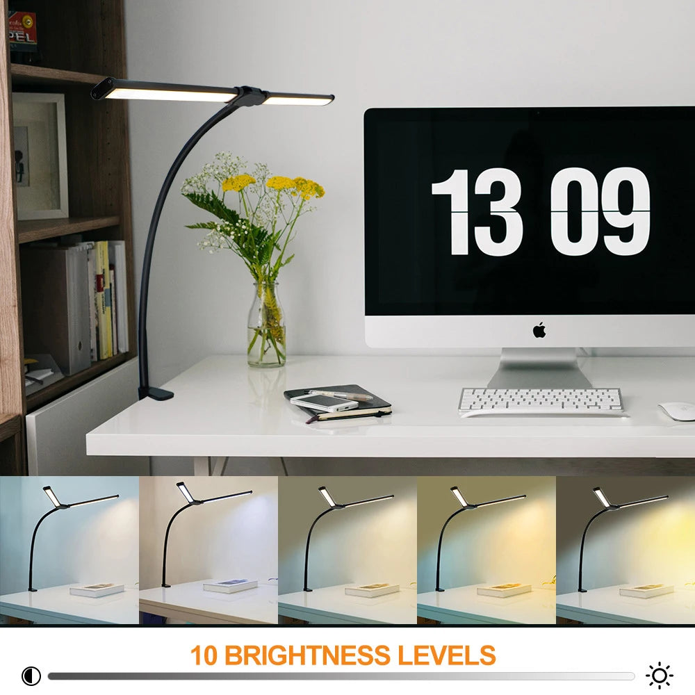 Double Head LED Desk Lamp with Adjustable Dimming for Modern Offices