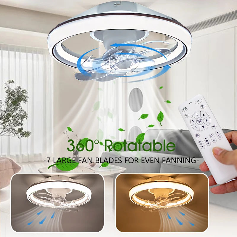 Modern LED Ceiling Fan with Remote and App Control for Living Rooms