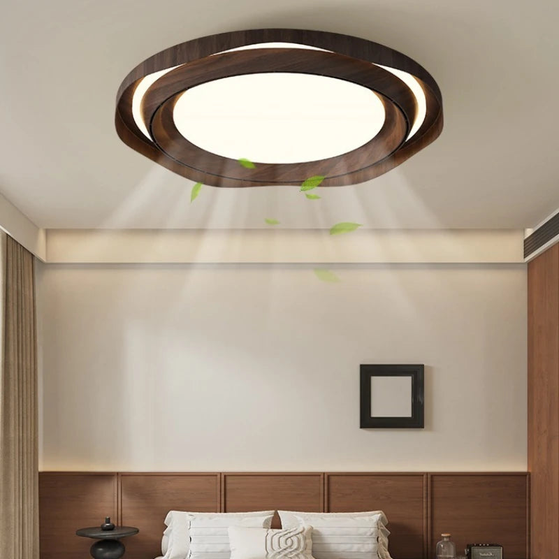 Modern Bladeless Ceiling Fan Light with Walnut Finish for Silent Cooling