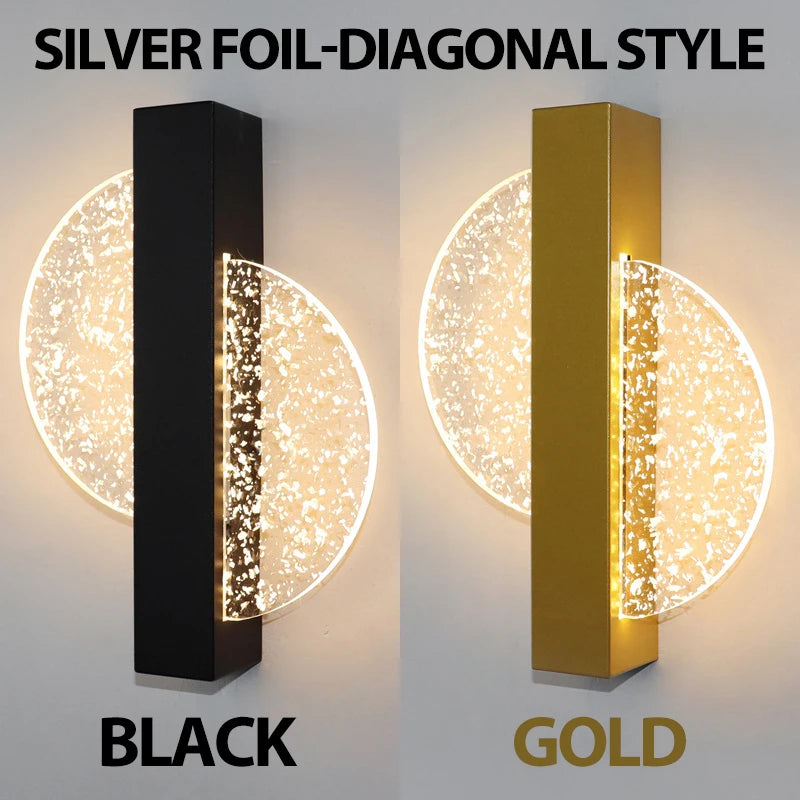 Modern Gold Foil LED Wall Sconce for Bedroom and Living Room