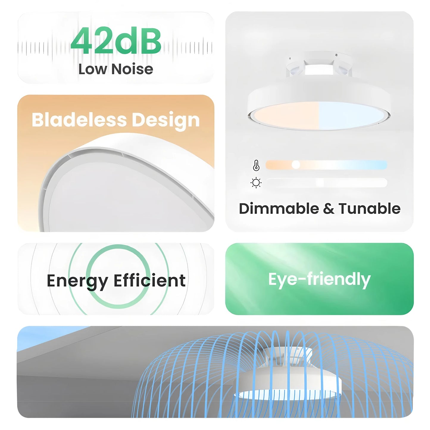Modern Bladeless Ceiling Fan with Dimmable LED Light and Remote