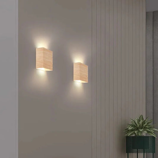 Nordic Walnut Wall Sconce for Modern Bedroom and Hallway Lighting