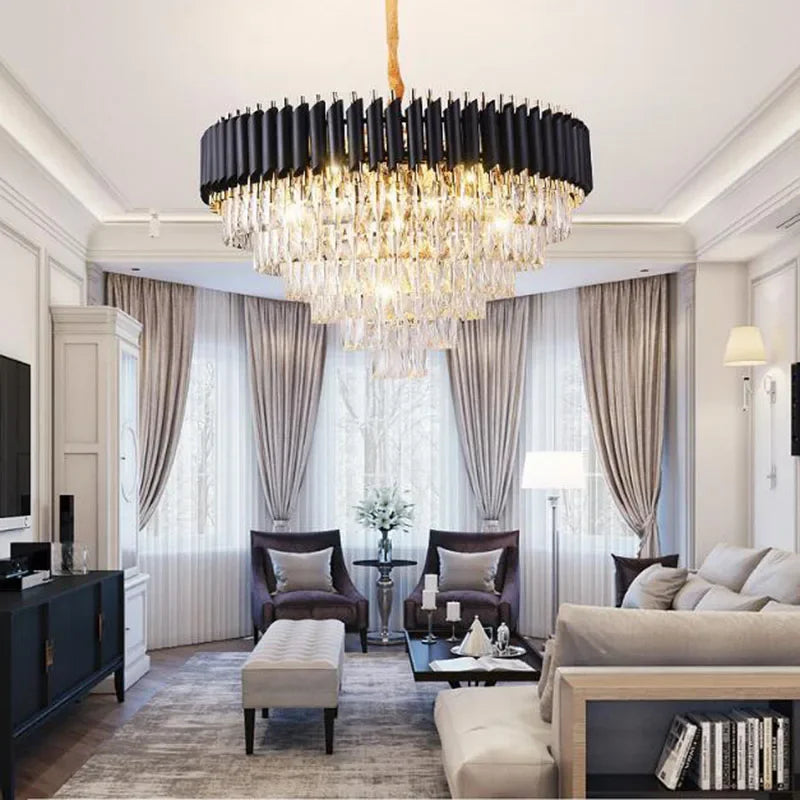 Modern Gold and Black Crystal Chandelier for Luxury Hotel and Living Room