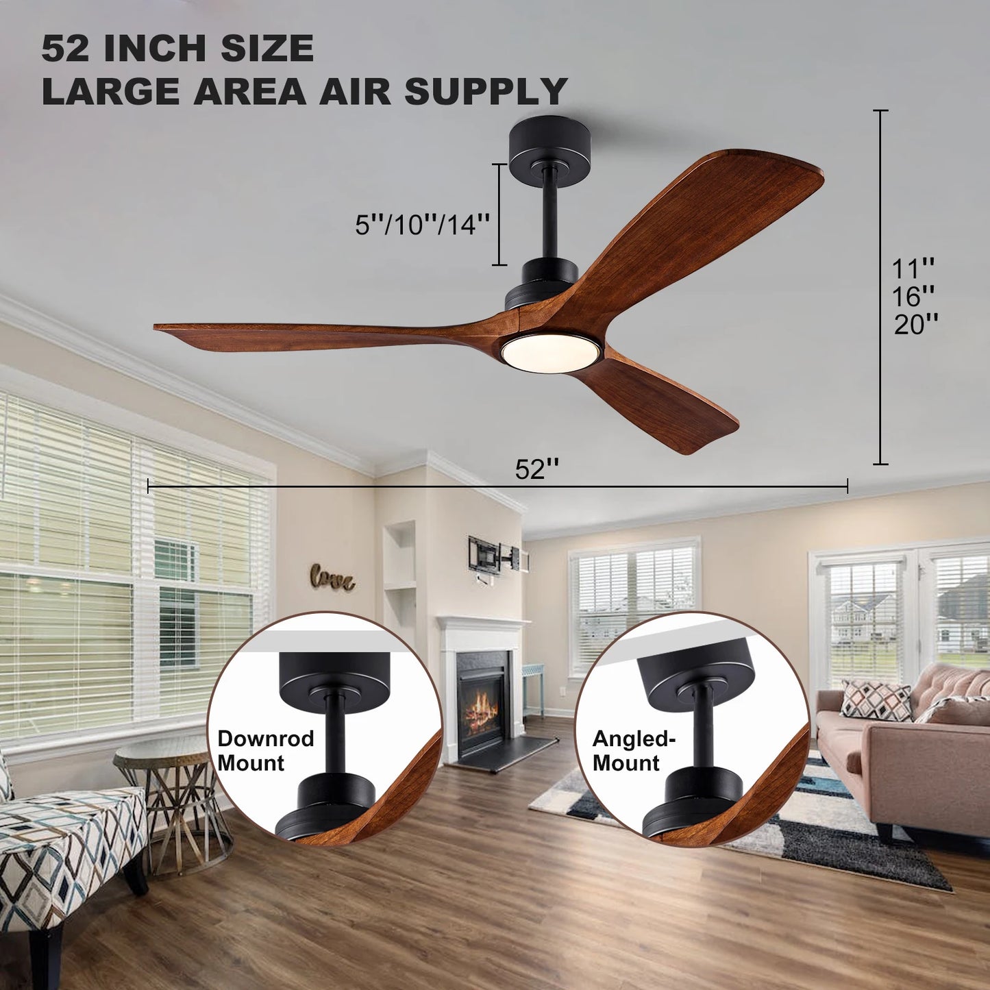 Modern Wood Ceiling Fan with LED Light Remote for Living Spaces