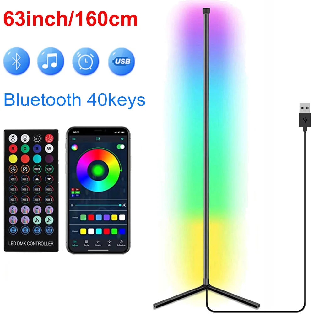 Smart RGB Corner Floor Lamp for Modern Living Room and Gaming Setup