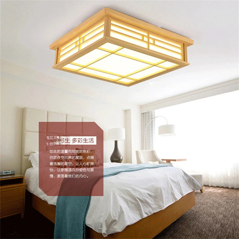 Japanese Inspired Wood Ceiling Light for Dining Rooms and Minimalist Homes