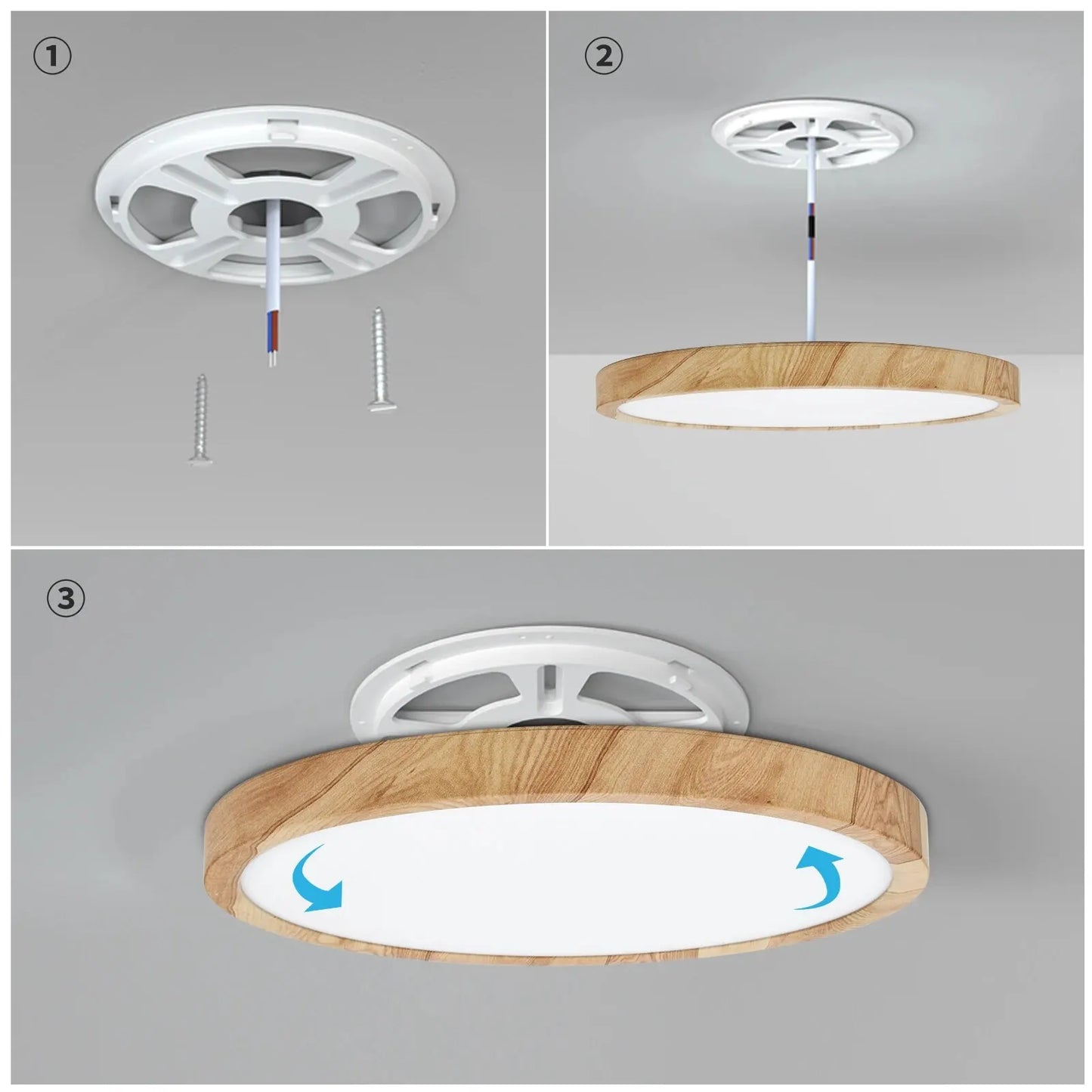 Modern Round Wood Grain LED Flush Mount Light for Kitchen and Bedroom