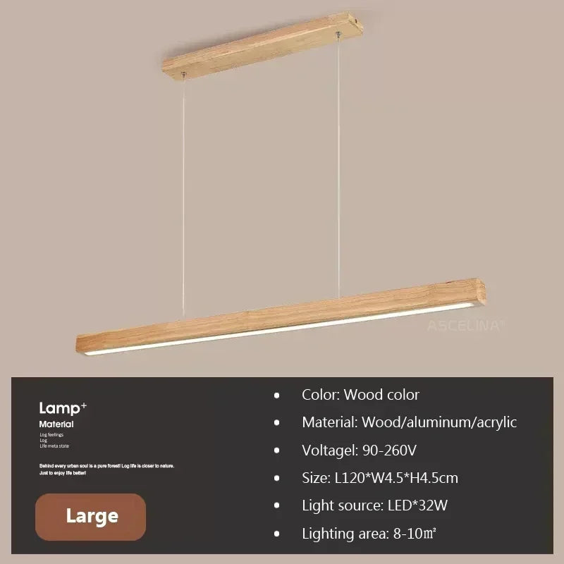 Modern Linear Wood LED Pendant Light for Dining Rooms and Offices