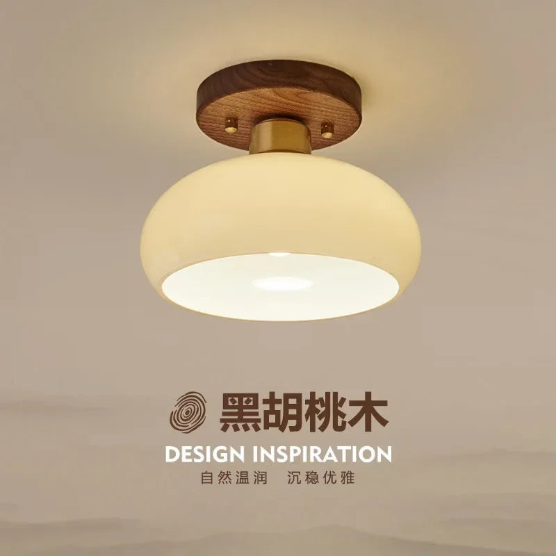 Solid Walnut and Brass Ceiling Light for Modern Entryways and Hallways