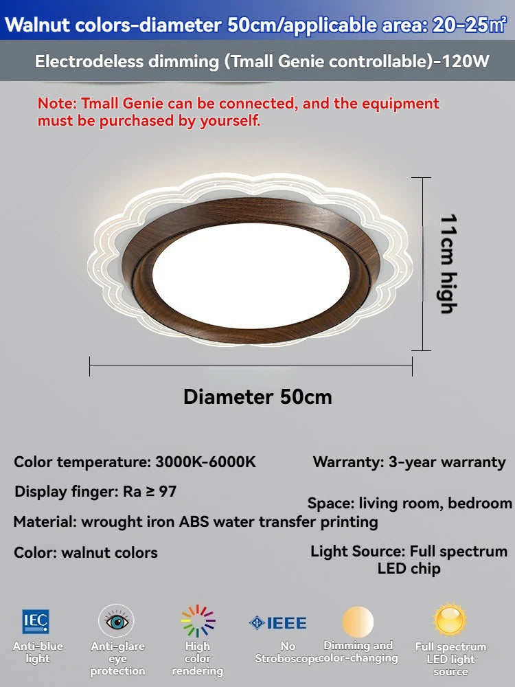 Modern Bladeless Ceiling Fan Light with Walnut Finish for Silent Cooling