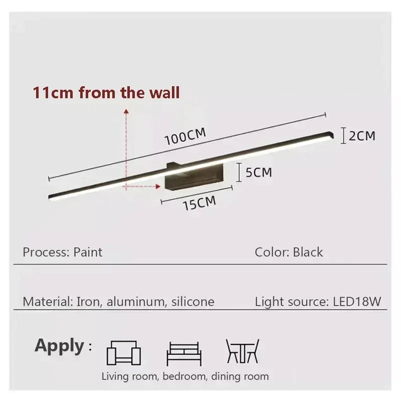 Modern LED Strip Wall Light for Bathroom Vanity and Bedroom Mirror Decor