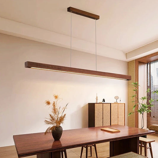 Modern Linear Wood LED Pendant Light for Dining Rooms and Offices