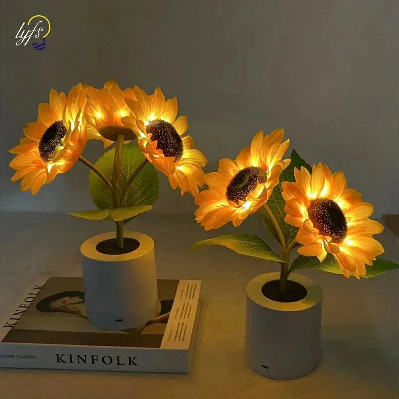 Rechargeable Sunflower LED Table Lamp for Modern Bedroom and Desktop Decor