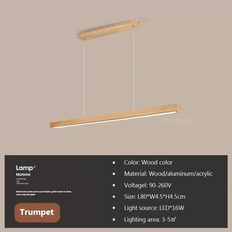 Modern Linear Wood LED Pendant Light for Dining Rooms and Offices