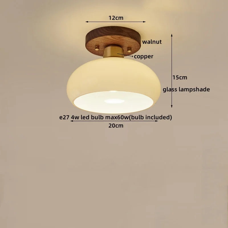 Modern Walnut and Copper LED Ceiling Light for Hallways and Living Rooms