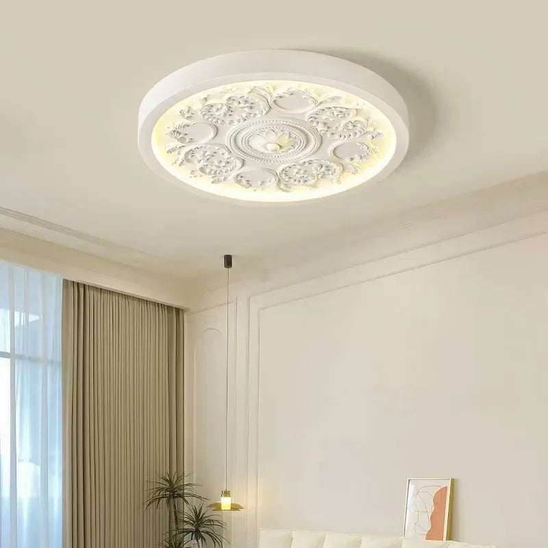 French Style Cream Flush Mount Ceiling Lamp for Elegant Bedroom and Study