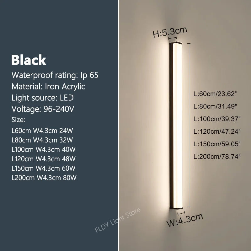 Modern LED Strip Outdoor Wall Light for Garden and Porch Decor