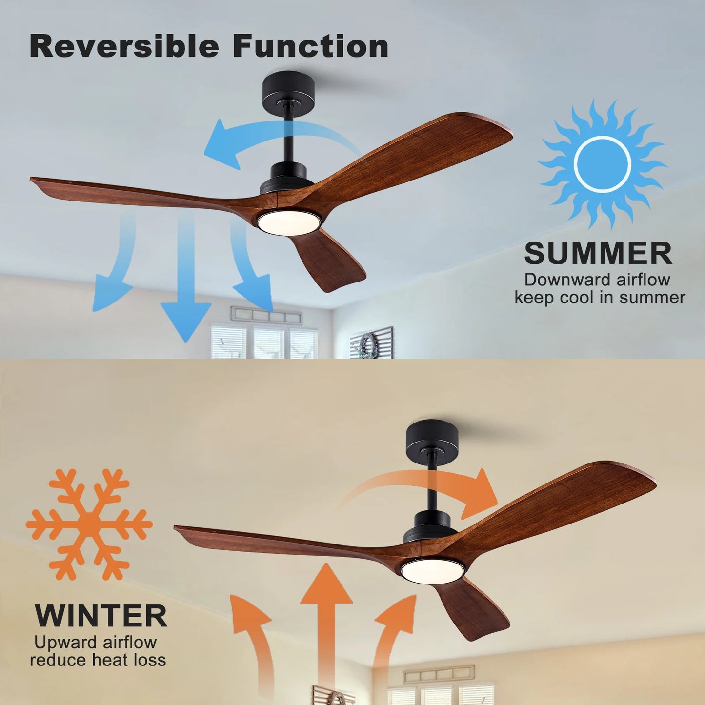 Modern Wood Ceiling Fan with LED Light Remote for Living Spaces