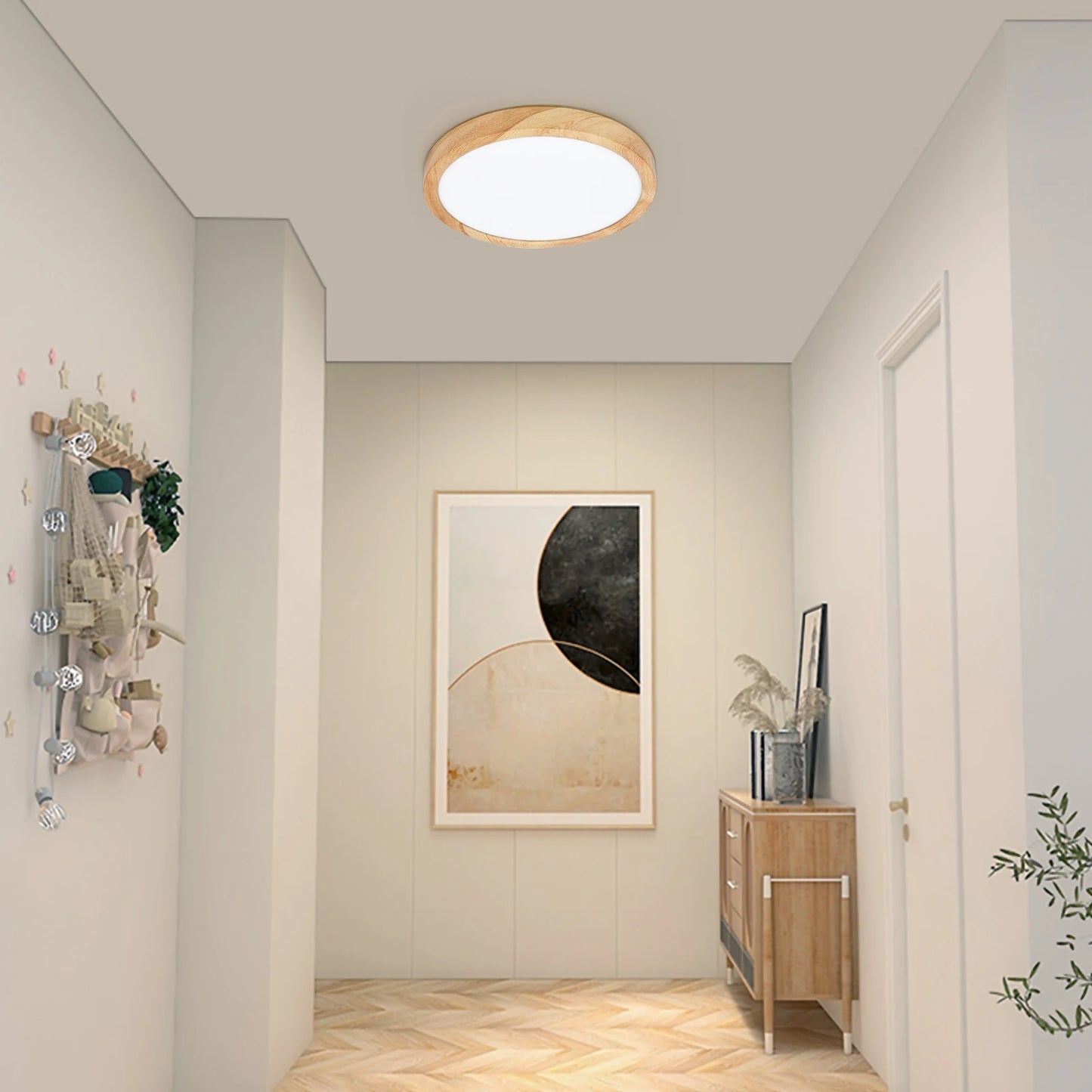 Modern LED Flush Mount Ceiling Light with Wood and Gold Finish