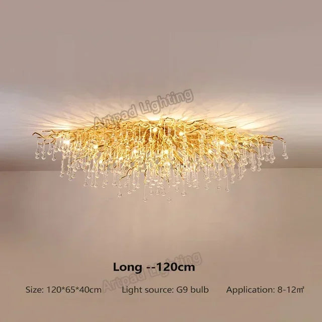 Luxury Rectangular Gold Crystal Chandelier for Modern Dining and Living Rooms