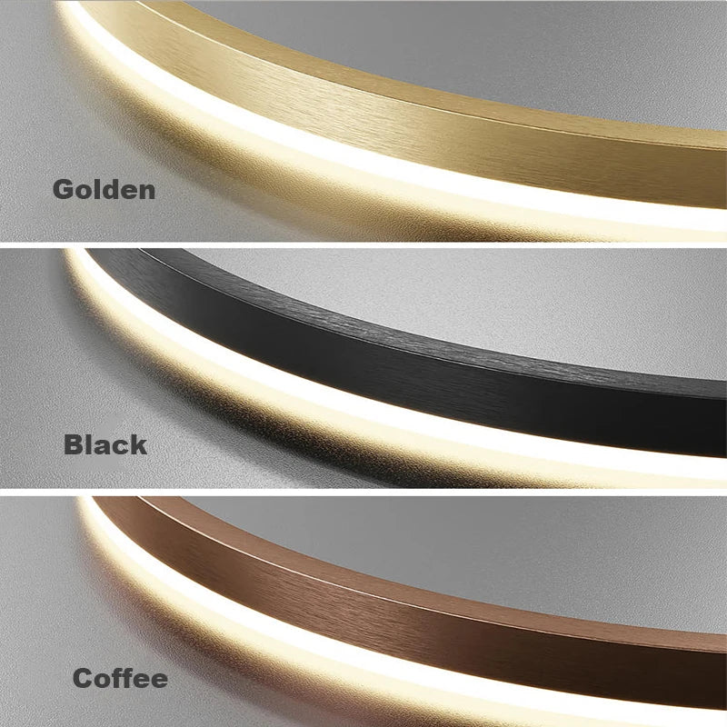 Modern LED Ring Chandelier in Brushed Gold and Black for Dining Spaces