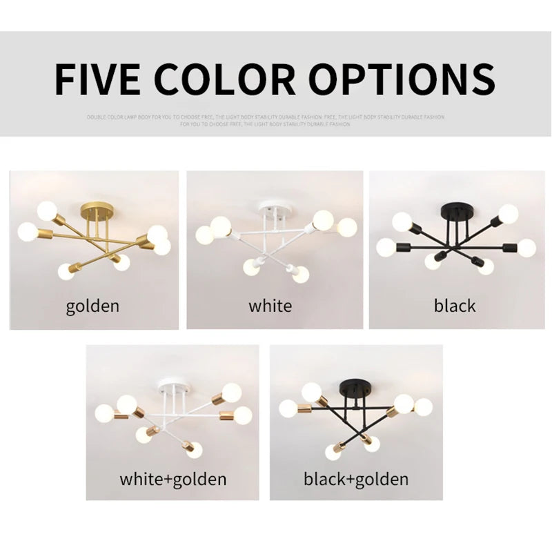 Industrial Six-Head Iron Ceiling Light for Modern Living Spaces