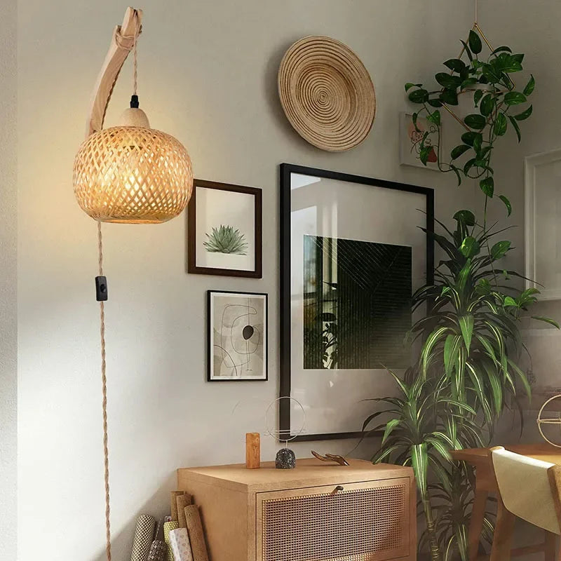 Hand-Woven Rattan Wall Lamp for Organic Interior Decor