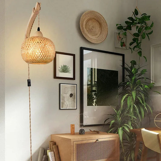 Hand-Woven Rattan Wall Lamp for Organic Interior Decor