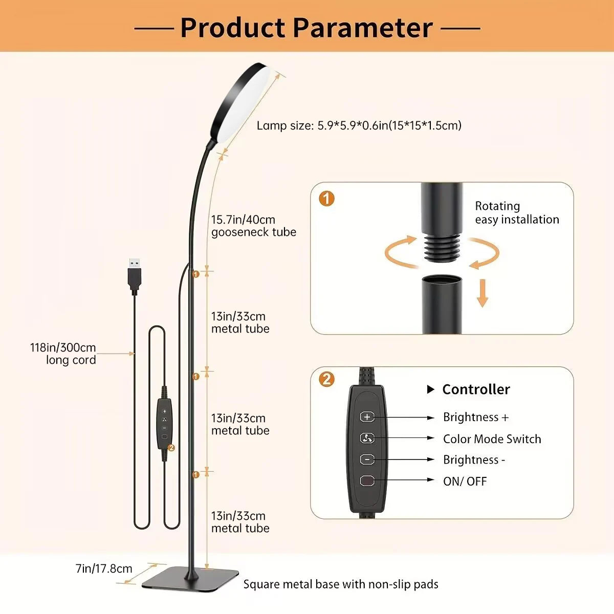 Adjustable LED Floor Lamp with Flexible Gooseneck for Reading and Task Lighting