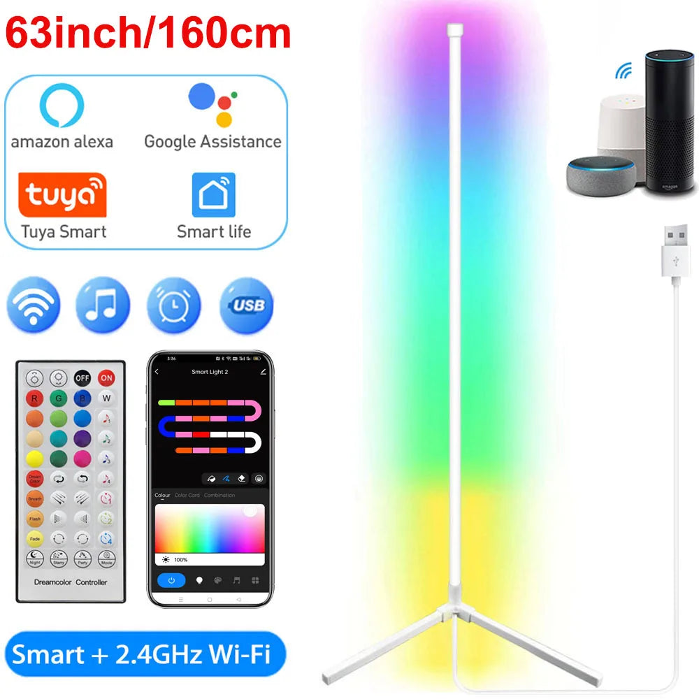 Smart RGB Corner Floor Lamp for Modern Living Room and Gaming Setup