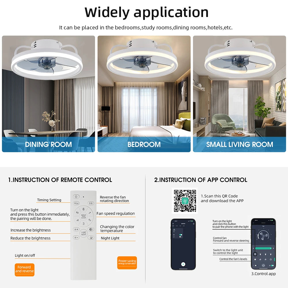 Modern LED Ceiling Fan with Remote for Quiet Living Room Ambience