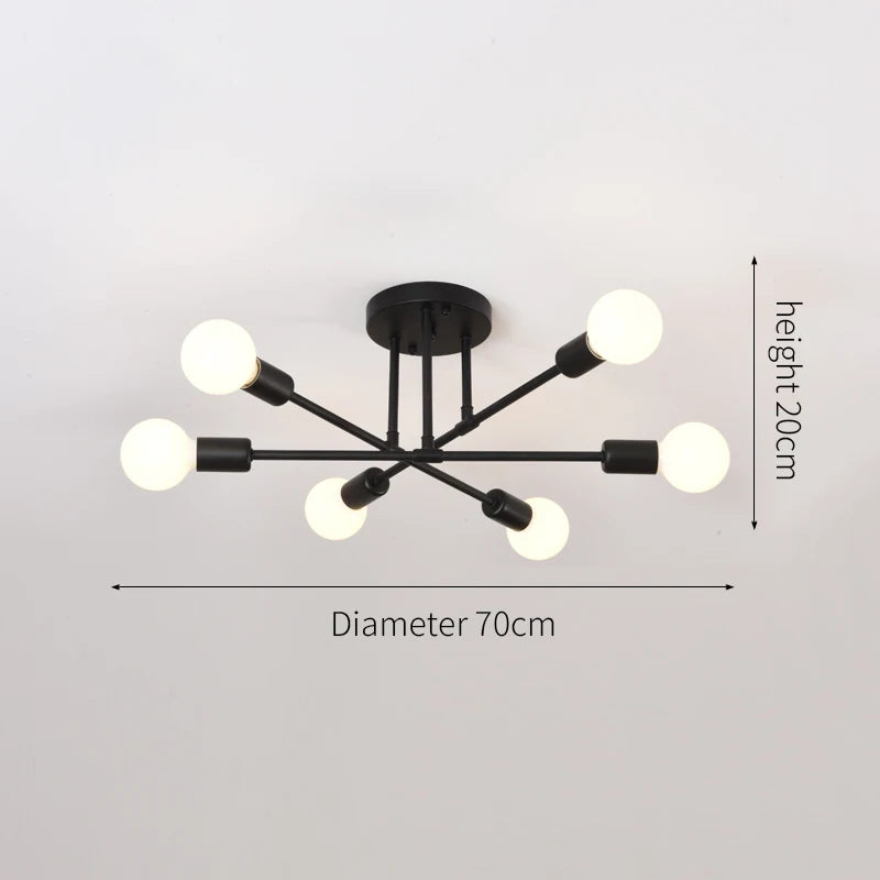 Industrial Six-Head Iron Ceiling Light for Modern Living Spaces