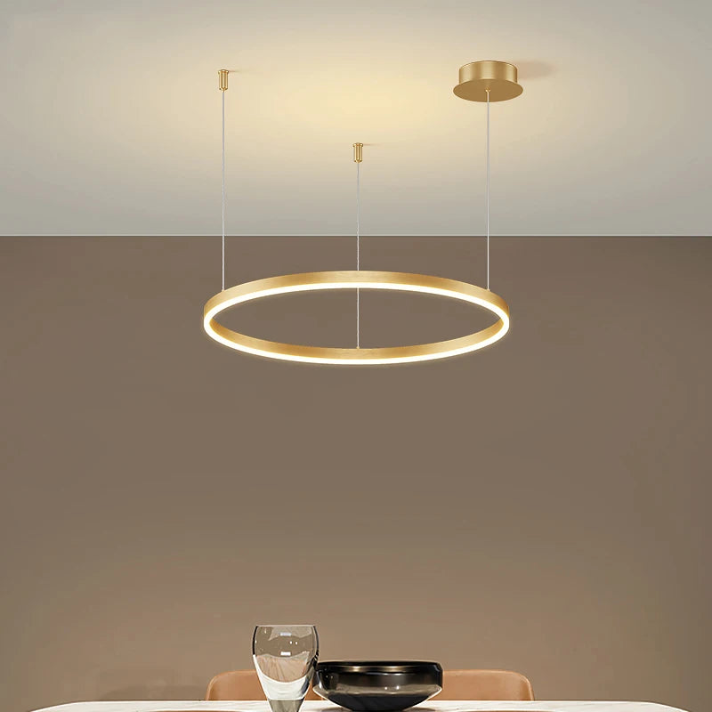 Modern LED Ring Chandelier in Brushed Gold and Black for Dining Spaces
