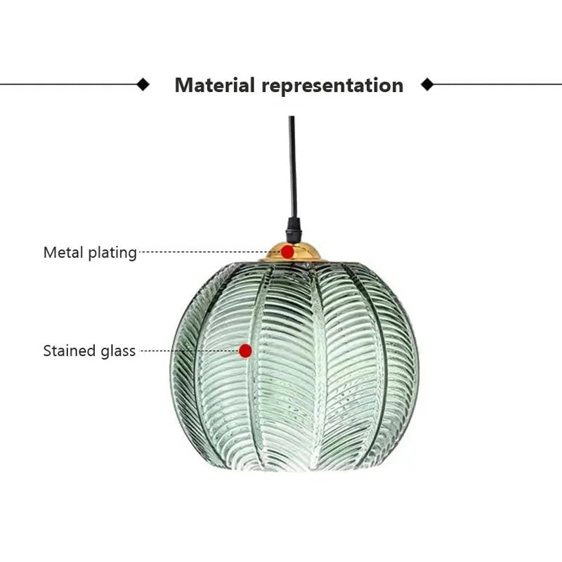 Nordic Glass Pendant Light with Leaf Pattern for Dining Rooms and Hotels