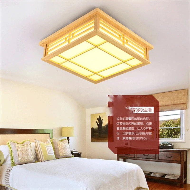 Japanese Inspired Wood Ceiling Light for Dining Rooms and Minimalist Homes
