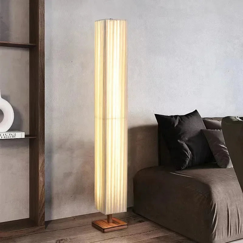 Modern Fabric and Wood Floor Lamp for Living Room and Bedroom