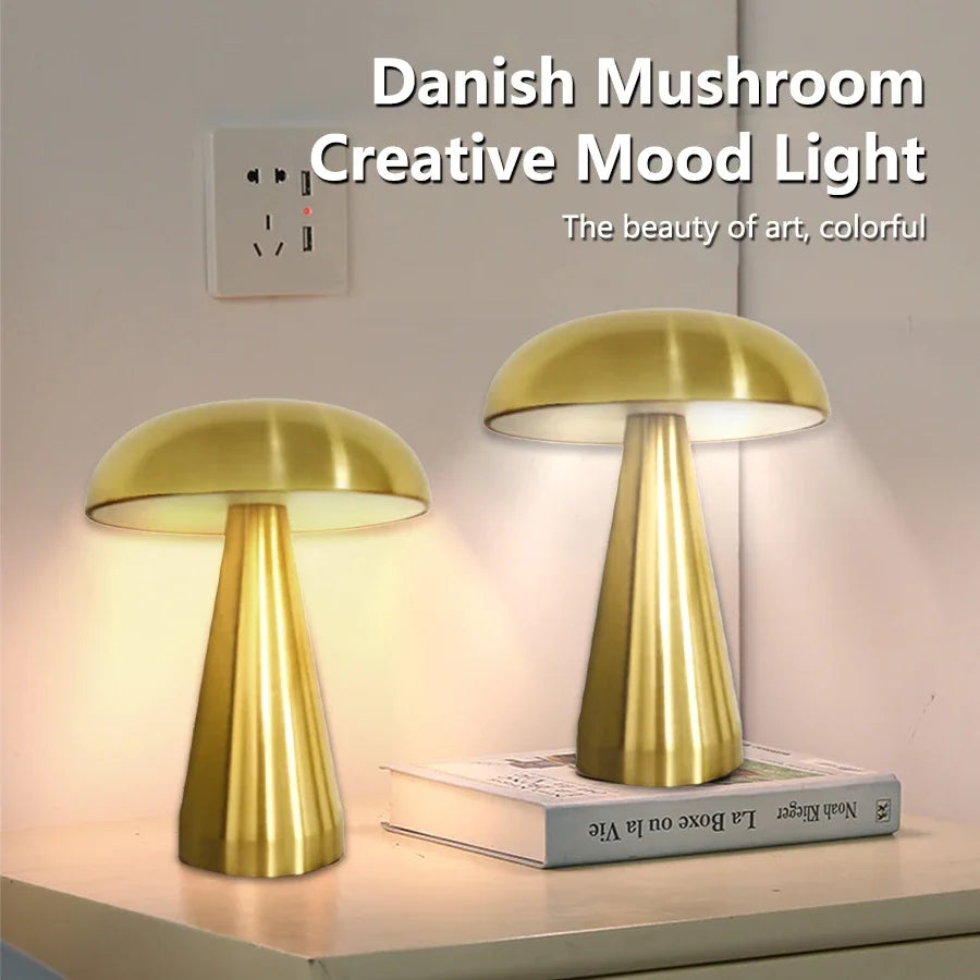 Mushroom Retro Table Lamp with Dimmable LED for Cafes and Desks