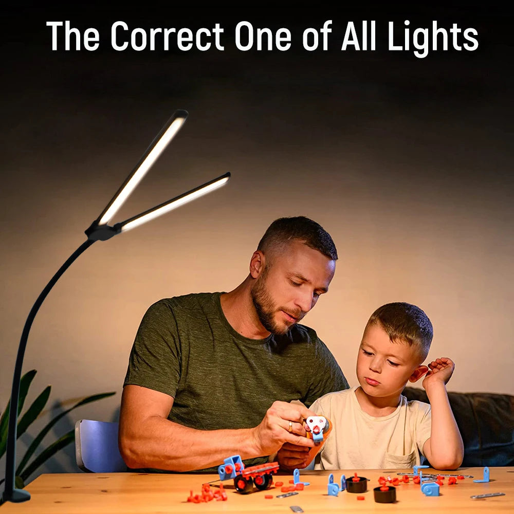 Double Head LED Desk Lamp with Adjustable Dimming for Modern Offices