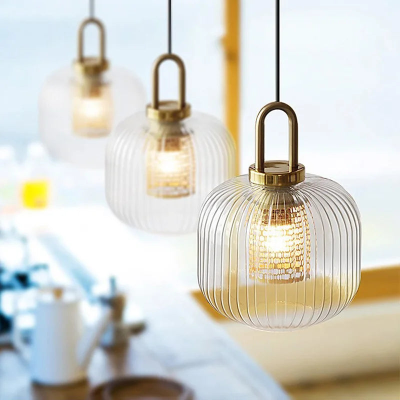 Modern Striped Glass Pendant Light for Kitchen Island and Dining Rooms