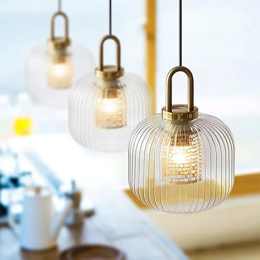 Modern Striped Glass Pendant Light for Kitchen Island and Dining Rooms