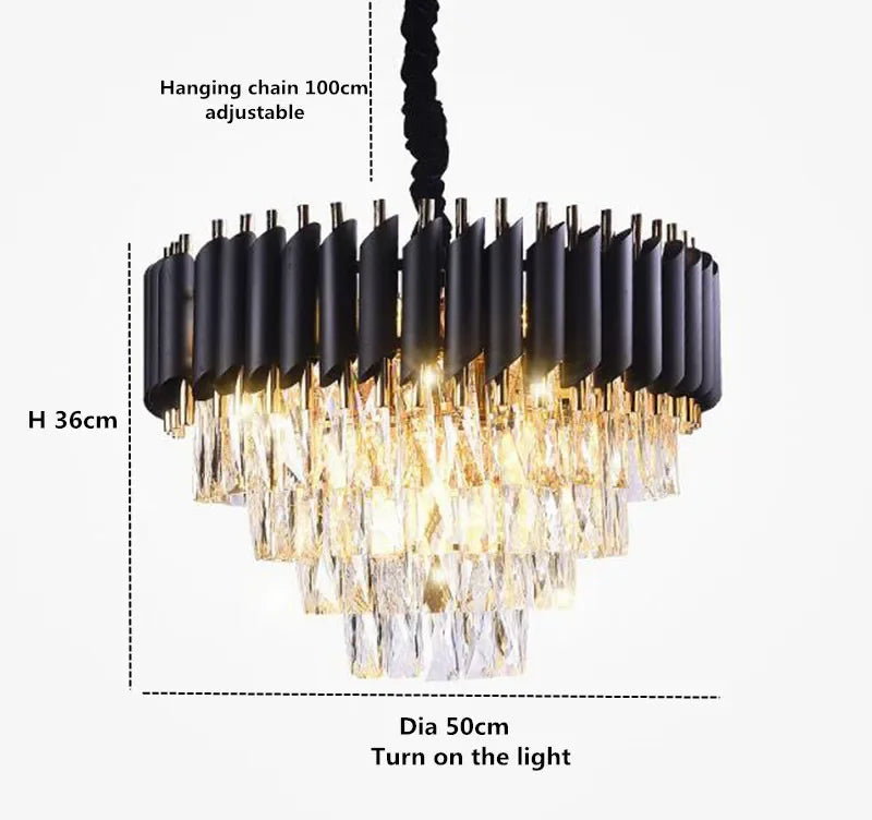 Modern Gold and Black Crystal Chandelier for Luxury Hotel and Living Room