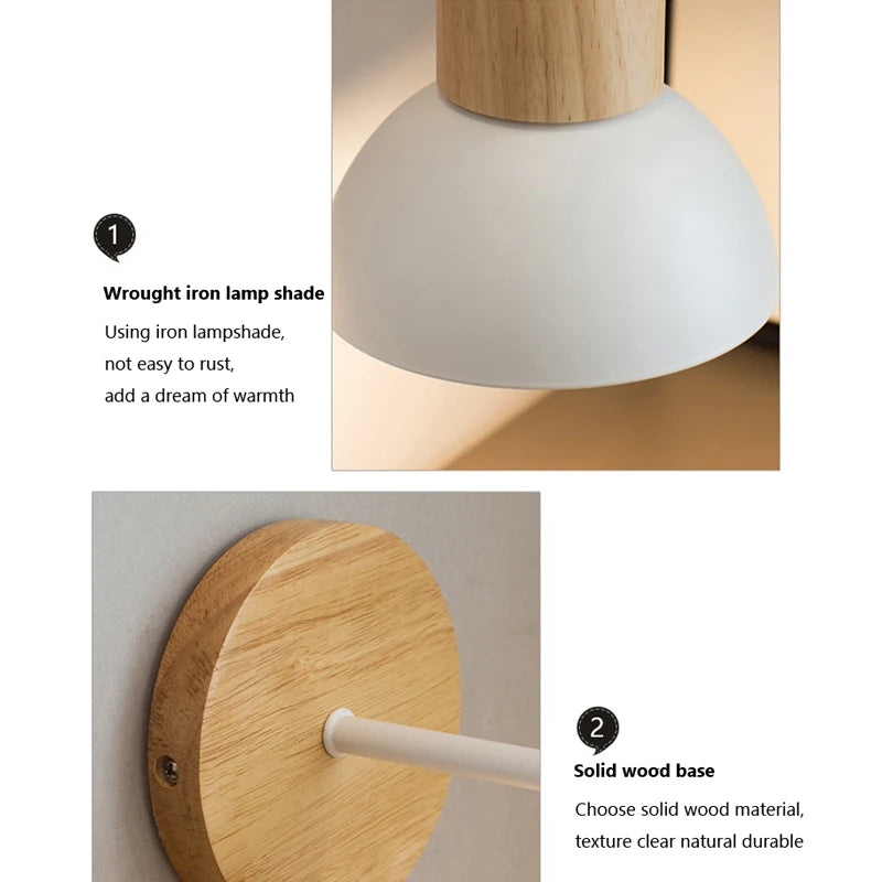 Nordic Wooden LED Wall Sconce for Modern Bedroom and Hallway Lighting
