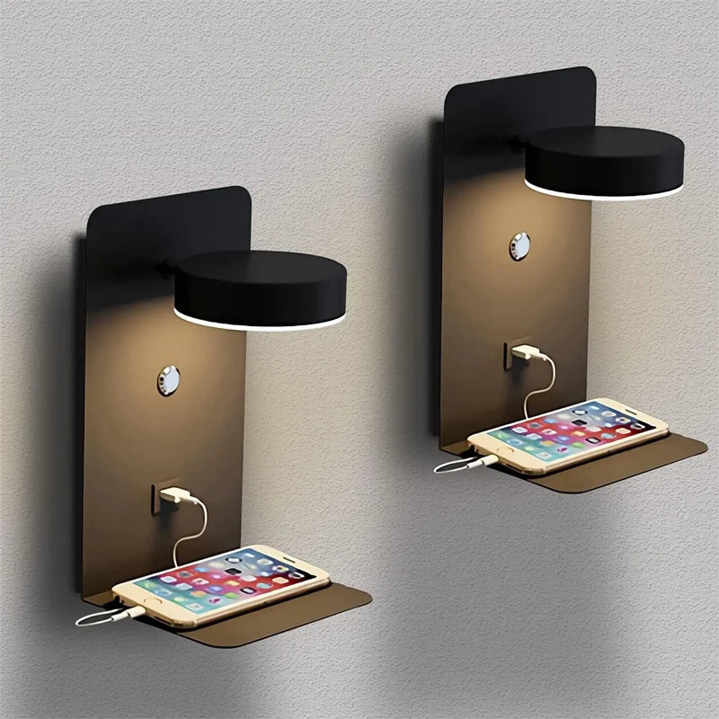 Modern LED Wall Sconce with USB Charging Port for Bedroom and Living Room