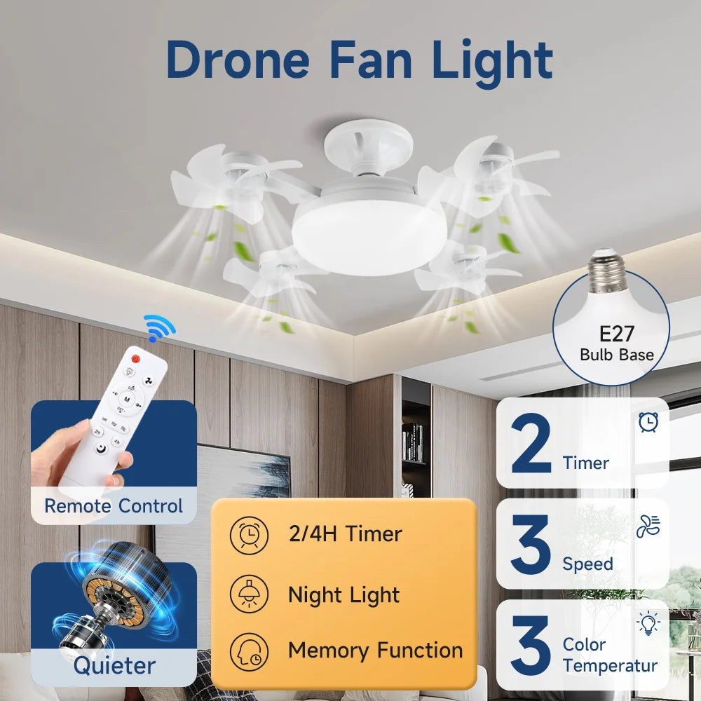 Modern Silent Ceiling Fan with Remote Control for Living Rooms