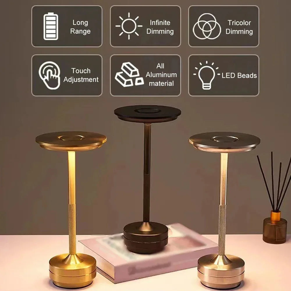 Portable Retro Rechargeable LED Table Lamp for Cafes and Bedside Tables